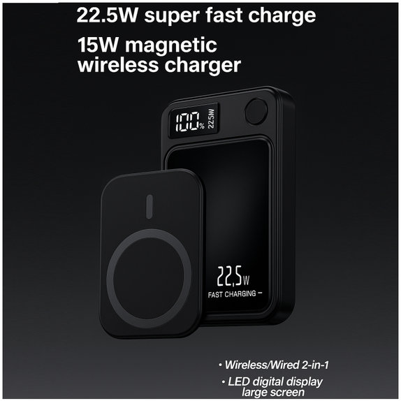 PowerBank MagSafe 5000mAh z wyświetlaczem LED | czarny | FixPremium