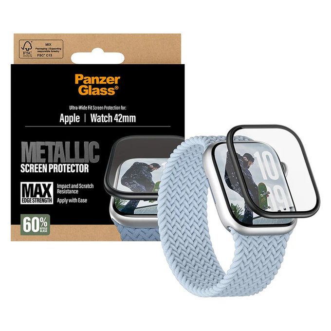 Szkło hartowane UWF METALLIC do Apple Watch 11/10 42 mm, Czarne, PanzerGlass