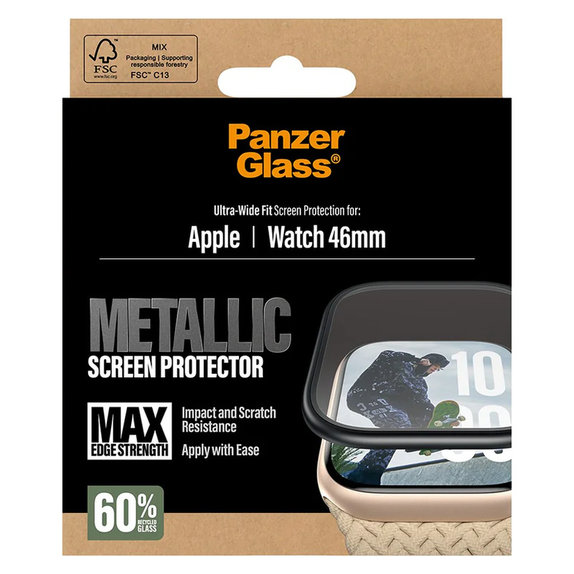 Szkło hartowane UWF METALLIC do Apple Watch 11/10 46 mm, Czarne, PanzerGlass