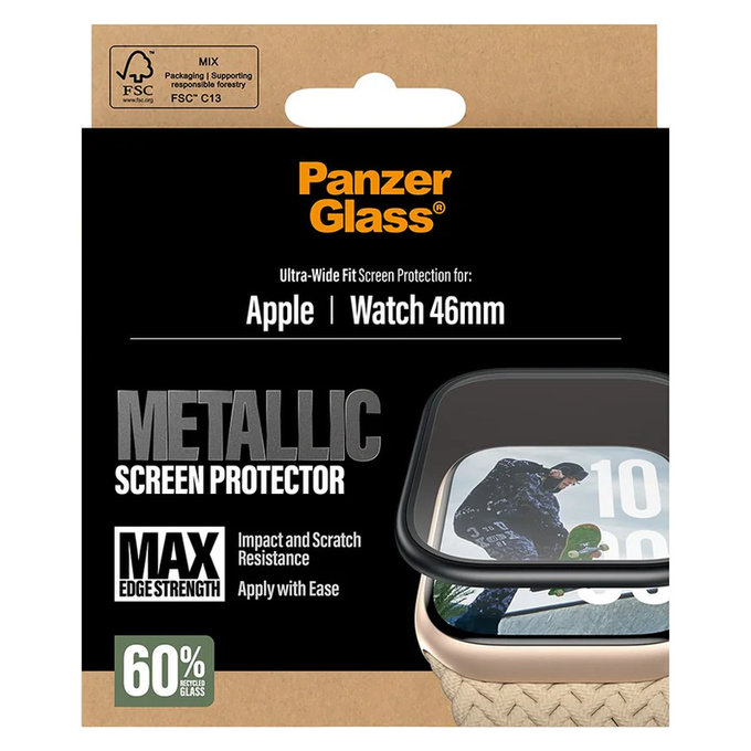 Szkło hartowane UWF METALLIC do Apple Watch 11/10 46 mm, Czarne, PanzerGlass