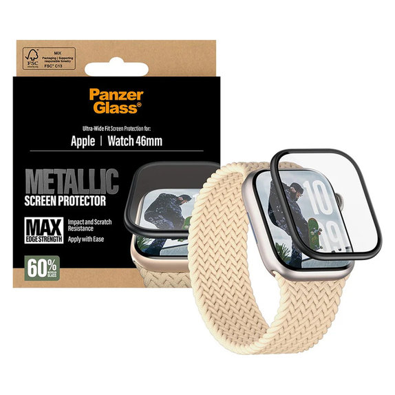 Szkło hartowane UWF METALLIC do Apple Watch 11/10 46 mm, Czarne, PanzerGlass