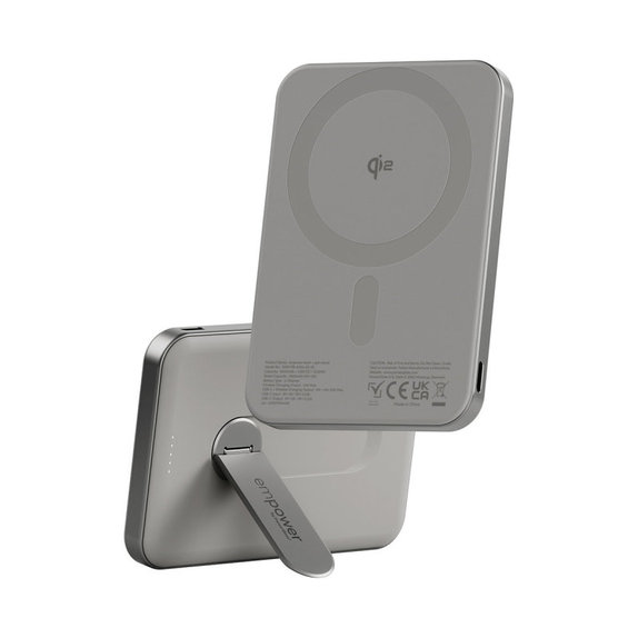 Bezprzewodowy PowerBank 5000 mAh, z obrotową podstawką 20 W, kompatybilny z MagSafe, Qi2/USB-C, Tytanowy, empower