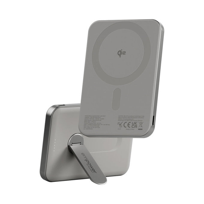 Bezprzewodowy PowerBank 5000 mAh, z obrotową podstawką 20 W, kompatybilny z MagSafe, Qi2/USB-C, Tytanowy, empower