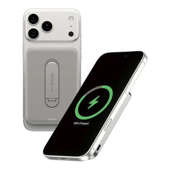Bezprzewodowy PowerBank 5000 mAh, z obrotową podstawką 20 W, kompatybilny z MagSafe, Qi2/USB-C, Tytanowy, empower