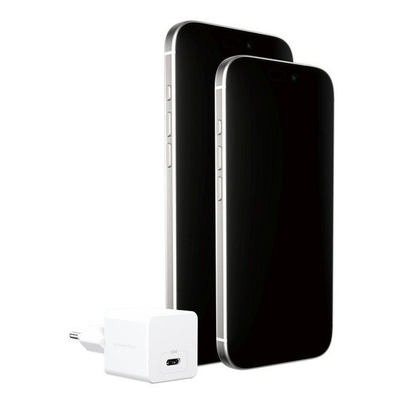 Adapter podróżny Grand Prix USB-C, GaN, 30 W PD, srebrno-biały, PanzerGlass
