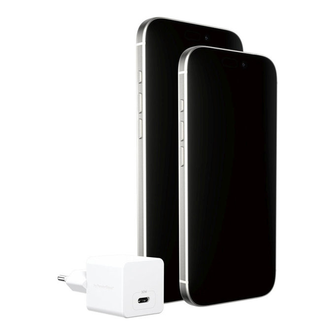 Adapter podróżny Grand Prix USB-C, GaN, 30 W PD, srebrno-biały, PanzerGlass