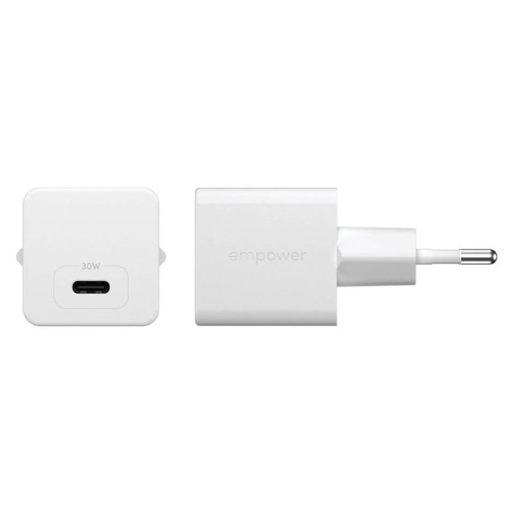 Adapter podróżny Grand Prix USB-C, GaN, 30 W PD, srebrno-biały, PanzerGlass