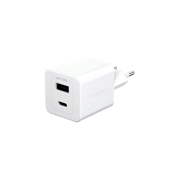 Adapter podróżny Grand Prix USB-C/USB-A, GaN, 35 W PD, srebrno-biały, PanzerGlass