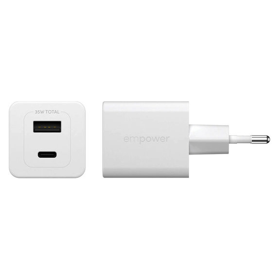Adapter podróżny Grand Prix USB-C/USB-A, GaN, 35 W PD, srebrno-biały, PanzerGlass