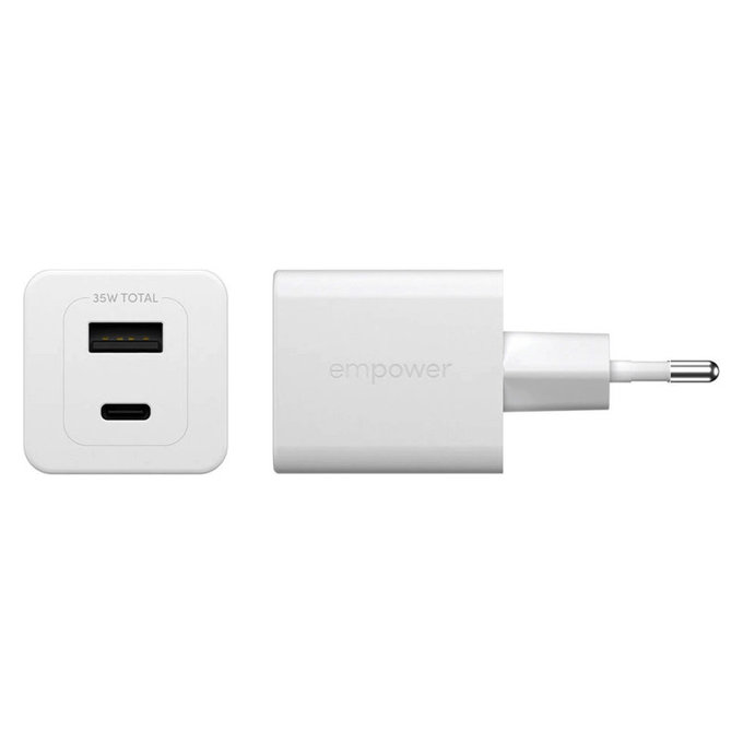 Adapter podróżny Grand Prix USB-C/USB-A, GaN, 35 W PD, srebrno-biały, PanzerGlass