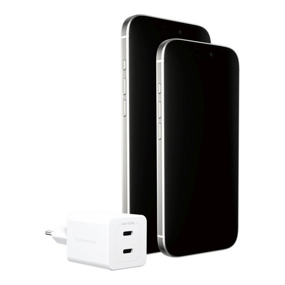 Adapter podróżny Grand Prix 2x USB-C, GaN, 45 W PD, Srebrno-biały, PanzerGlass