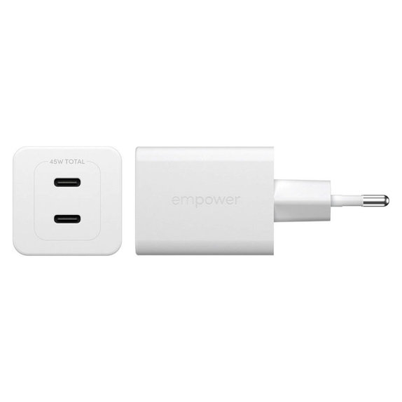 Adapter podróżny Grand Prix 2x USB-C, GaN, 45 W PD, Srebrno-biały, PanzerGlass