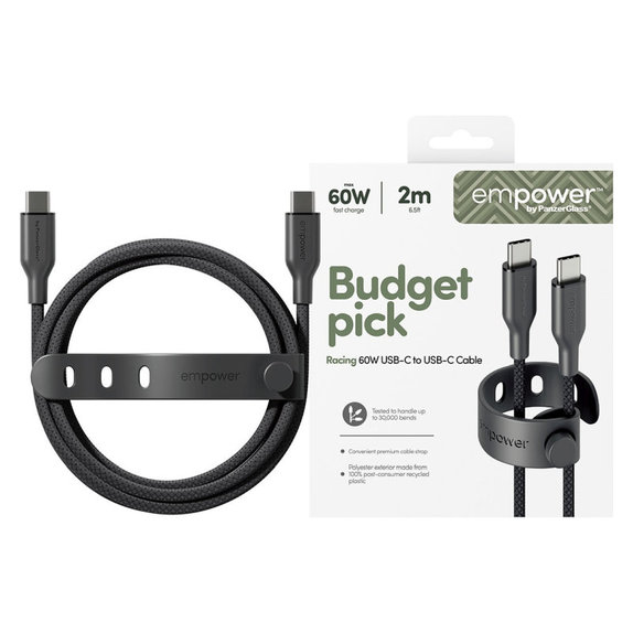 Kabel USB-C, 60 W, Racing, 2 m, Space Black, PanzerGlass
