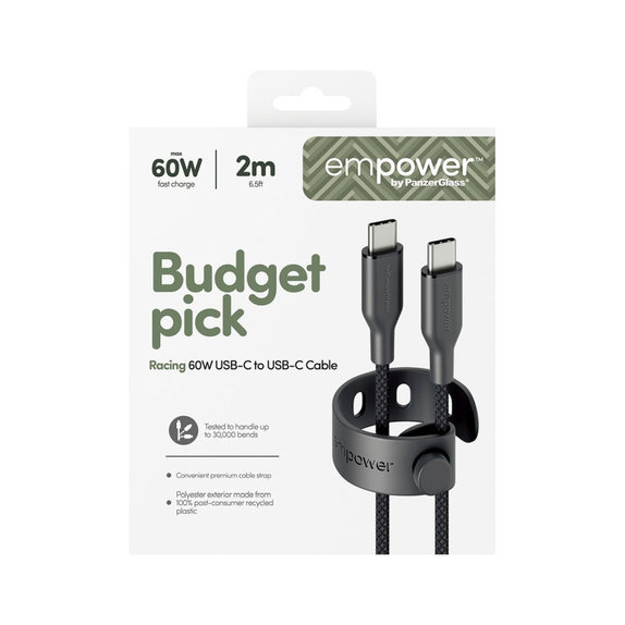 Kabel USB-C, 60 W, Racing, 2 m, Space Black, PanzerGlass
