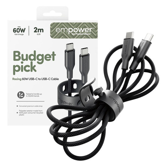 Kabel USB-C, 60 W, Racing, 2 m, Space Black, PanzerGlass