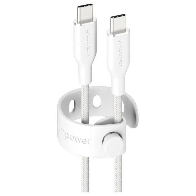 Kabel USB-C, 60 W, Racing, 2 m, Srebrno-biały, PanzerGlass