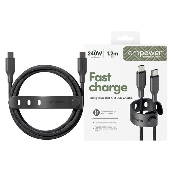 Kabel USB-C, 240 W, Racing, 1, 2 m, Space Black, PanzerGlass