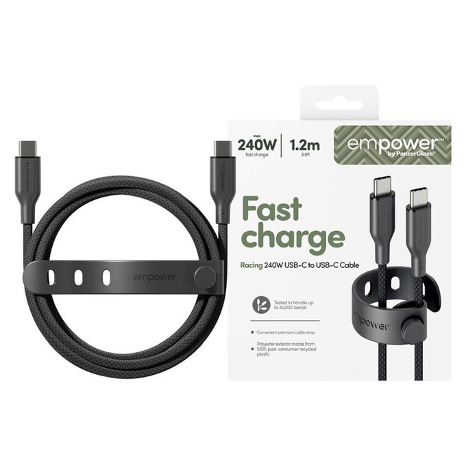 Kabel USB-C, 240 W, Racing, 1, 2 m, Space Black, PanzerGlass