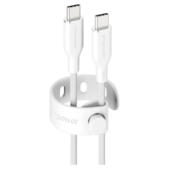 Kabel USB-C, 240 W, Racing, 1,2 m, srebrno-biały, PanzerGlass