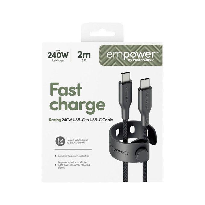 Kabel USB-C, 240 W, Racing, 2 m, Space Black, PanzerGlass