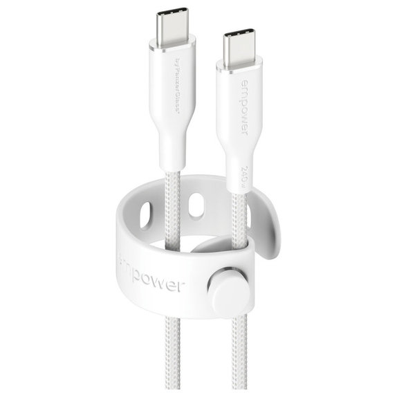 Kabel USB-C, 240 W, Racing, 2 m, Srebrno-biały, PanzerGlass