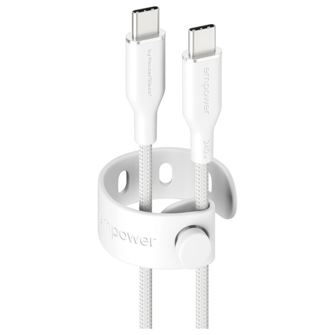 Kabel USB-C, 240 W, Racing, 2 m, Srebrno-biały, PanzerGlass