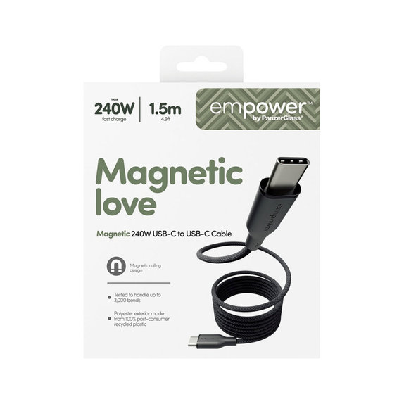 Kabel USB-C, 240 W, Magnetic, 1, 5 m, Space Black, PanzerGlass