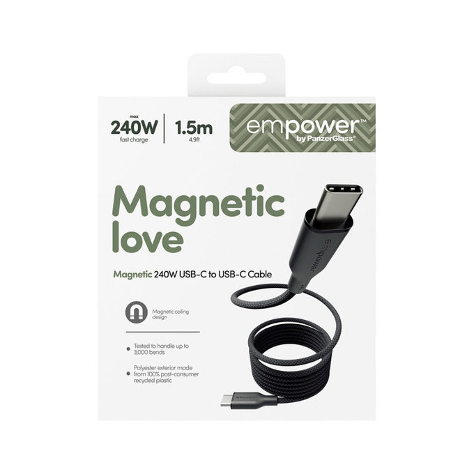Kabel USB-C, 240 W, Magnetic, 1, 5 m, Space Black, PanzerGlass