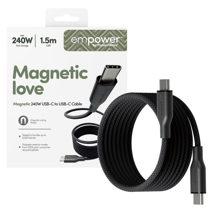 Kabel USB-C, 240 W, Magnetic, 1, 5 m, Space Black, PanzerGlass
