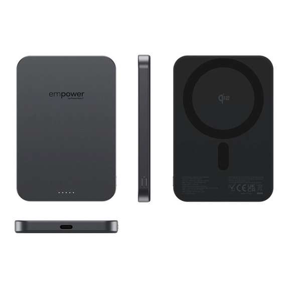 Bezprzewodowy PowerBank 5000 mAh, 20 W, kompatybilny z MagSafe, Qi2/USB-C, Space Black, empower