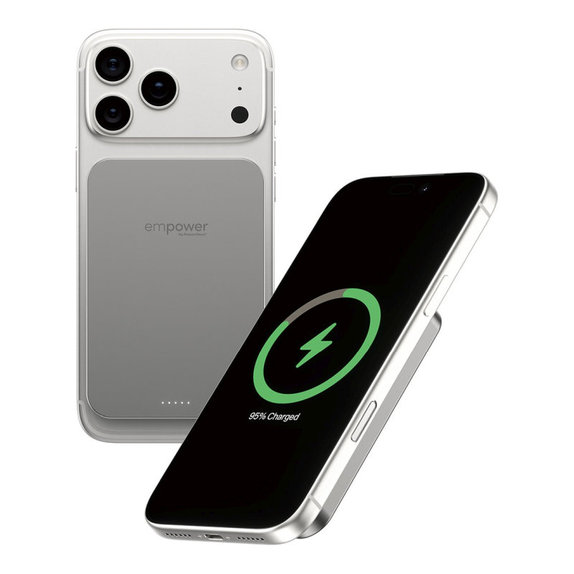 Bezprzewodowy PowerBank 5000 mAh, 20 W, kompatybilny z MagSafe, Qi2/USB-C, Tytanowy, empower