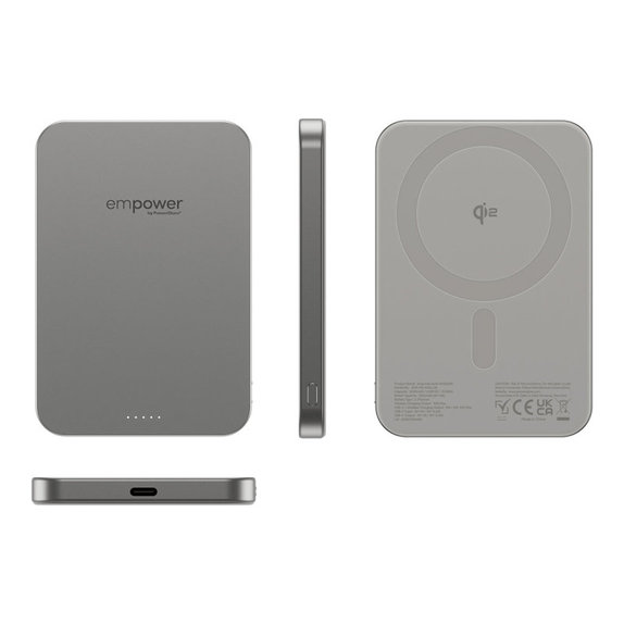 Bezprzewodowy PowerBank 5000 mAh, 20 W, kompatybilny z MagSafe, Qi2/USB-C, Tytanowy, empower