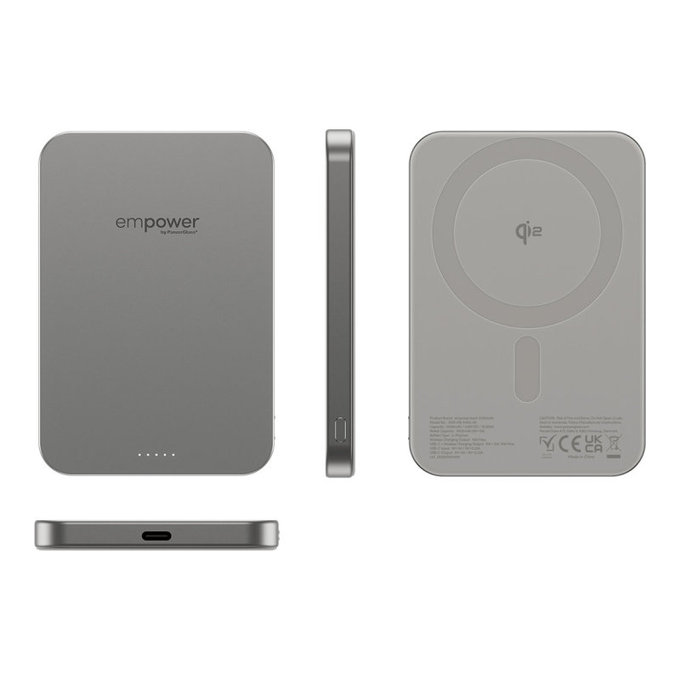 Bezprzewodowy PowerBank 5000 mAh, 20 W, kompatybilny z MagSafe, Qi2/USB-C, Tytanowy, empower