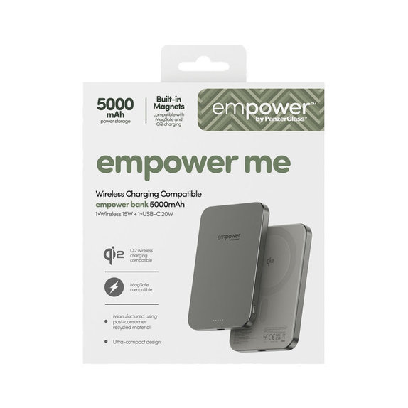 Bezprzewodowy PowerBank 5000 mAh, 20 W, kompatybilny z MagSafe, Qi2/USB-C, Tytanowy, empower