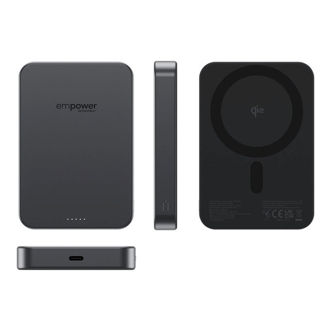 Bezprzewodowy PowerBank 10000 mAh, 20 W, kompatybilny z MagSafe, Qi2/USB-C, Space Black, empower