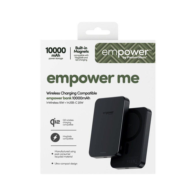 Bezprzewodowy PowerBank 10000 mAh, 20 W, kompatybilny z MagSafe, Qi2/USB-C, Space Black, empower