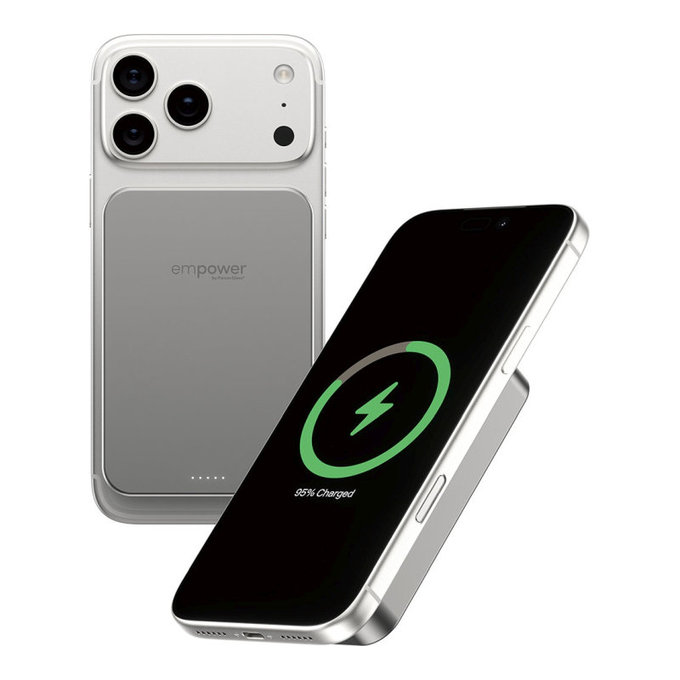 Bezprzewodowy PowerBank 10000 mAh, 20 W, kompatybilny z MagSafe, Qi2/USB-C, Tytanowy, empower