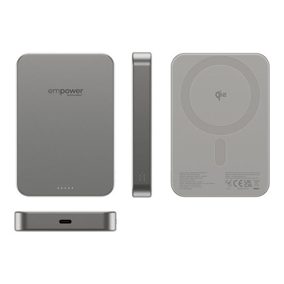Bezprzewodowy PowerBank 10000 mAh, 20 W, kompatybilny z MagSafe, Qi2/USB-C, Tytanowy, empower