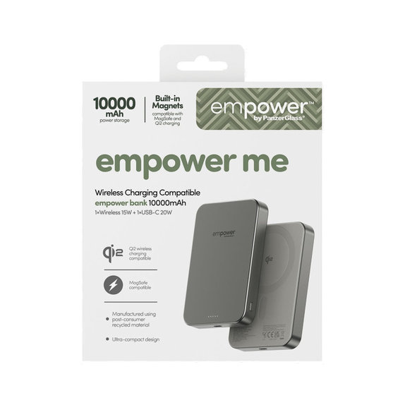 Bezprzewodowy PowerBank 10000 mAh, 20 W, kompatybilny z MagSafe, Qi2/USB-C, Tytanowy, empower