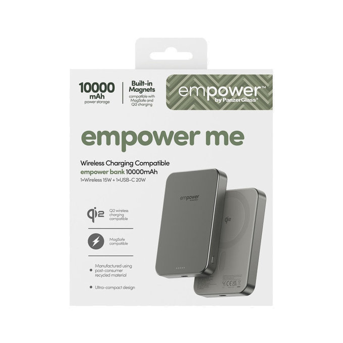 Bezprzewodowy PowerBank 10000 mAh, 20 W, kompatybilny z MagSafe, Qi2/USB-C, Tytanowy, empower