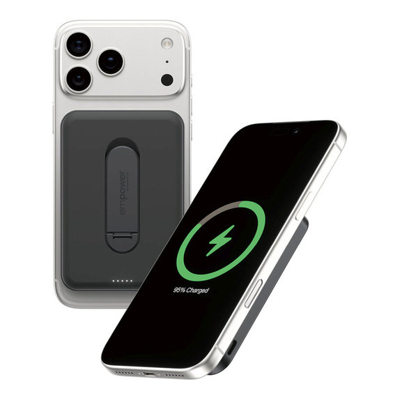 Bezprzewodowy PowerBank 5000 mAh z obrotową podstawką, 20 W, kompatybilny z MagSafe, Qi2/USB-C, Space Black, empower