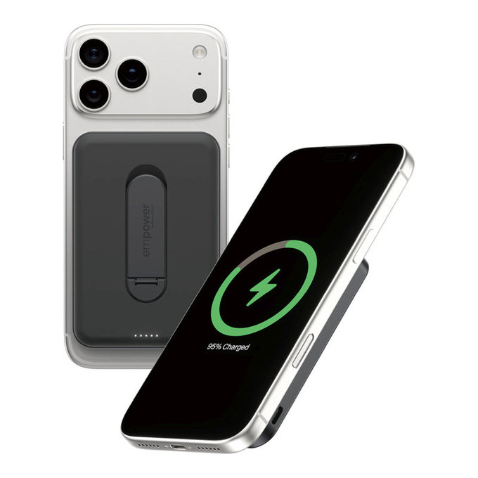 Bezprzewodowy PowerBank 5000 mAh z obrotową podstawką, 20 W, kompatybilny z MagSafe, Qi2/USB-C, Space Black, empower