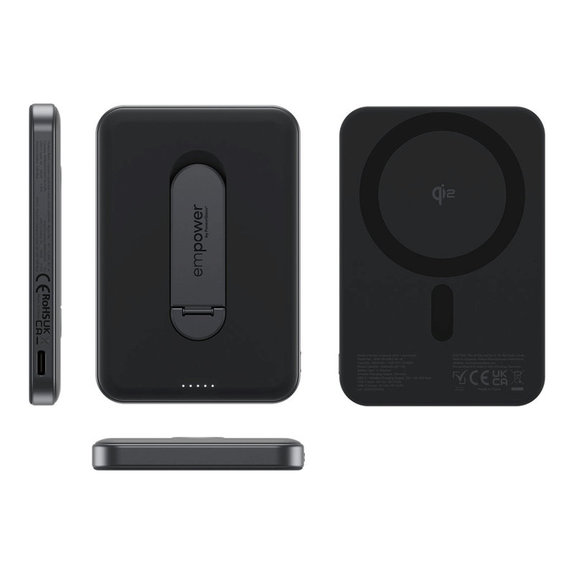 Bezprzewodowy PowerBank 5000 mAh z obrotową podstawką, 20 W, kompatybilny z MagSafe, Qi2/USB-C, Space Black, empower