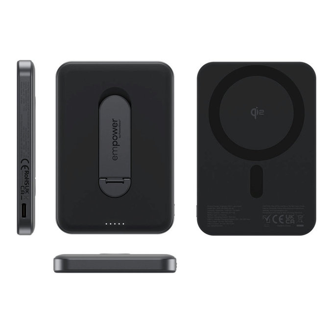 Bezprzewodowy PowerBank 5000 mAh z obrotową podstawką, 20 W, kompatybilny z MagSafe, Qi2/USB-C, Space Black, empower