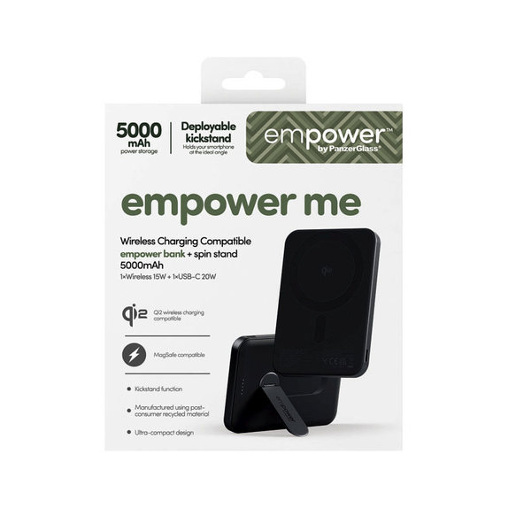 Bezprzewodowy PowerBank 5000 mAh z obrotową podstawką, 20 W, kompatybilny z MagSafe, Qi2/USB-C, Space Black, empower