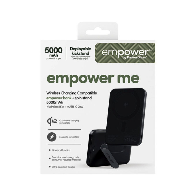 Bezprzewodowy PowerBank 5000 mAh z obrotową podstawką, 20 W, kompatybilny z MagSafe, Qi2/USB-C, Space Black, empower