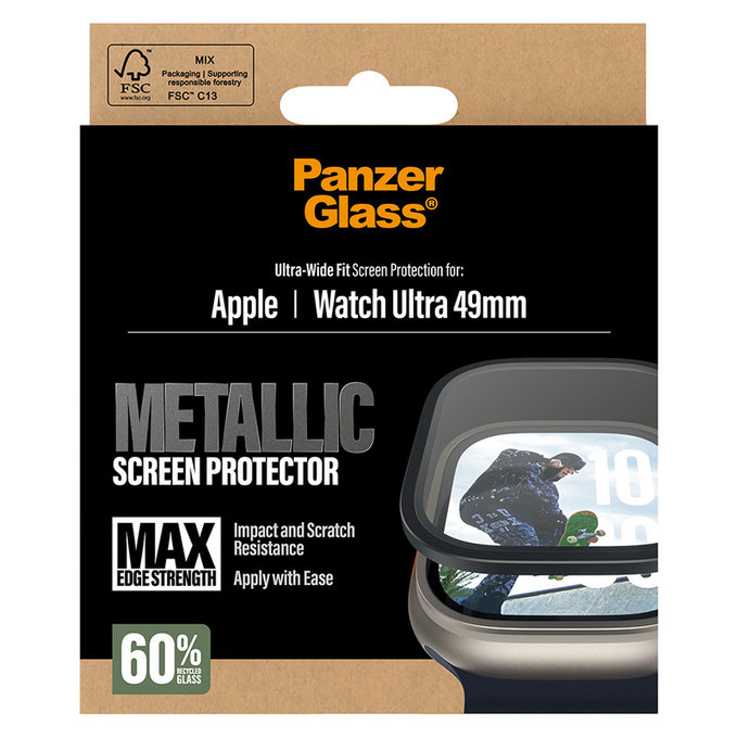 Szkło hartowane UWF METALLIC do Apple Watch Ultra 49 mm, Czarne, PanzerGlass