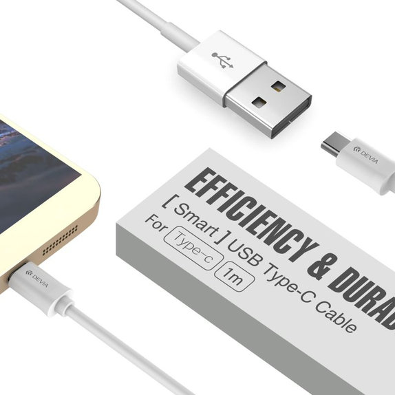 Kabel USB / USB-C Smart, 2.1A, 2m, biały, Devia