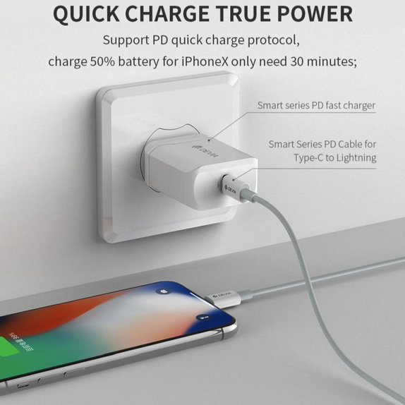 Kabel Lightning / USB-C Smart, PD 20W, 1m, biały, Devia