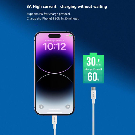 Kabel Lightning / USB-C Smart, PD 27W, 2m, biały, Devia